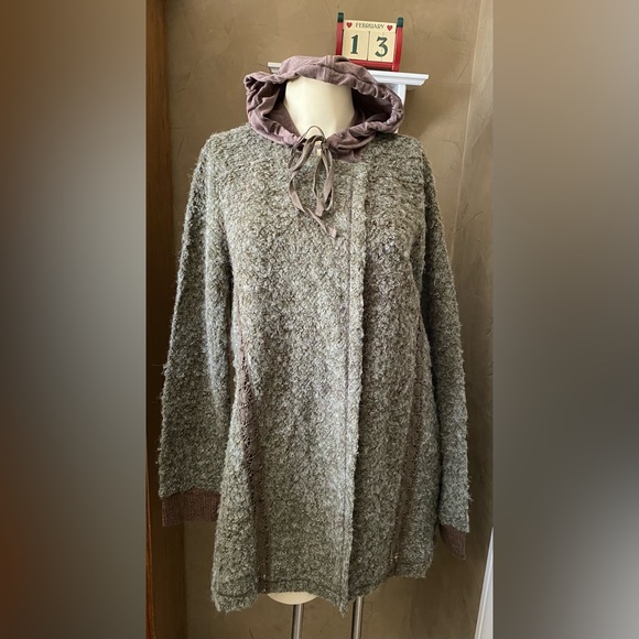 Mystree Open Front Boucle Boho Sweater Cardigan hoodie Crochet detail Women’s M - Picture 1 of 14